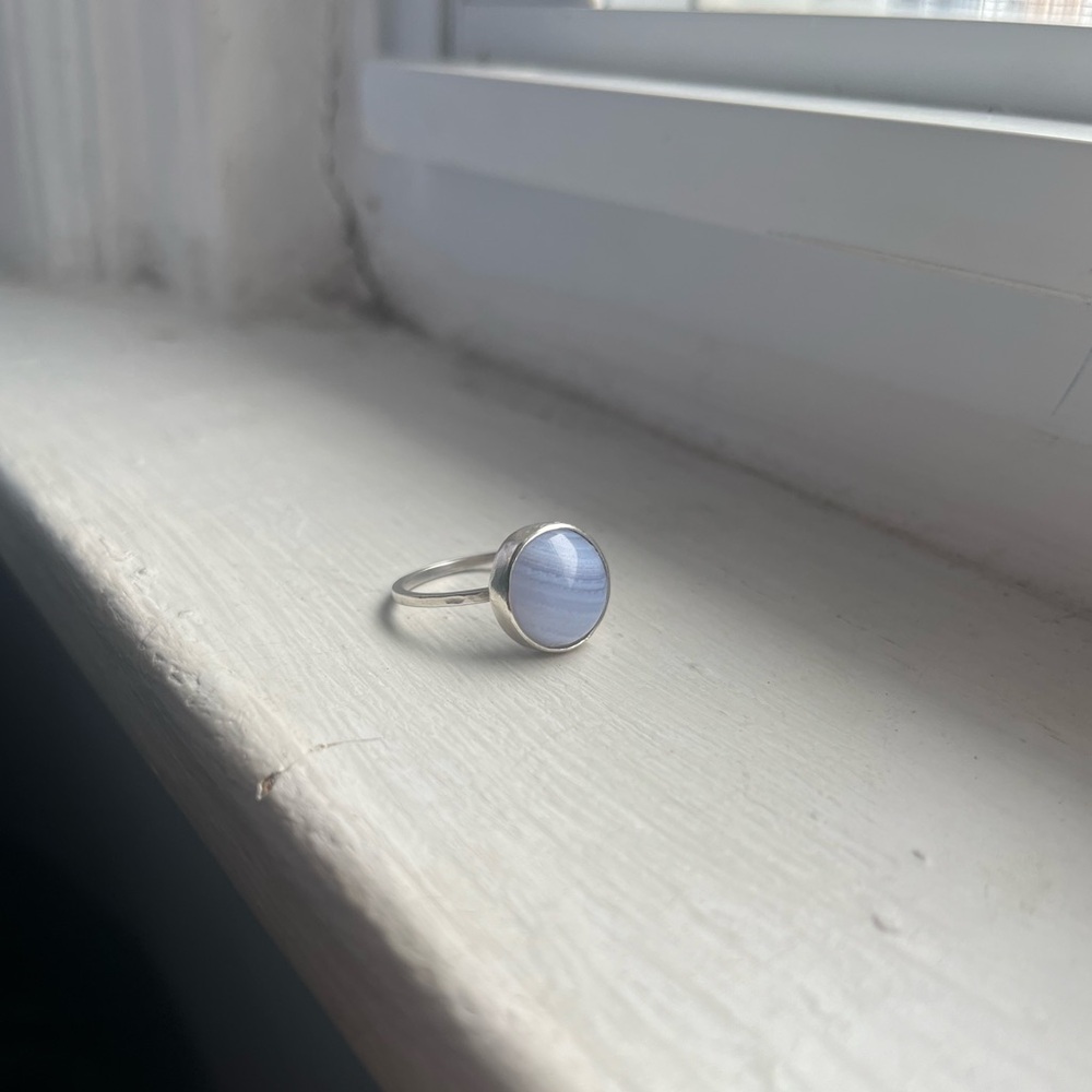Handmade .925 Sterling Silver Ring Blue Lace Stone Size 8